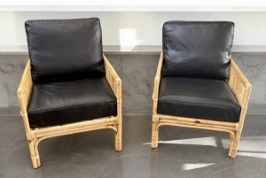 Cane & Leather Armchairs