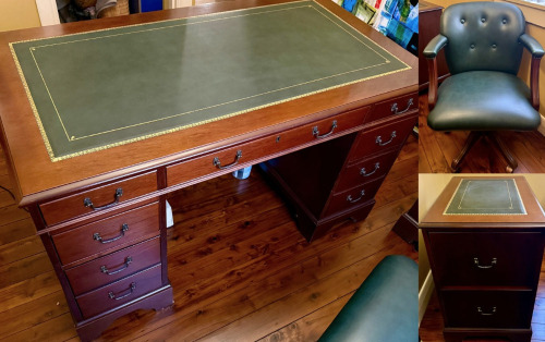 Double Pedestal Desk, Chair & File