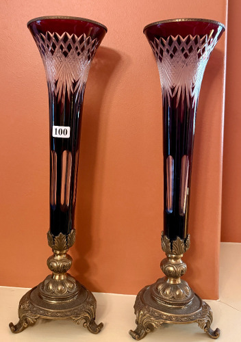 Pair Crystal Vases