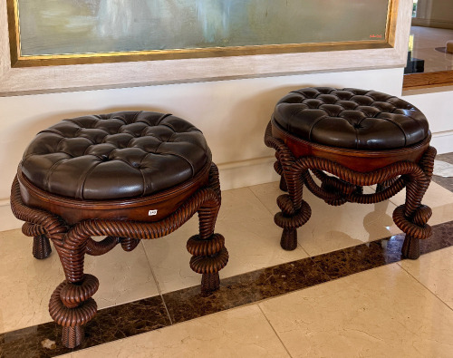 Pair Mahogany Rope & Knot Stools